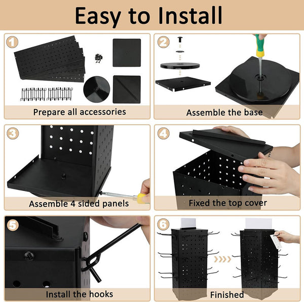 Metal Pegboard Display Rack Spinning Jewelry Earring Display Stand W/ 24x Hooks