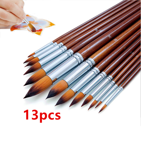 13PCS Artist Paint Brush Set for Oil Acrylic Watercolour Face Rock Long Handle