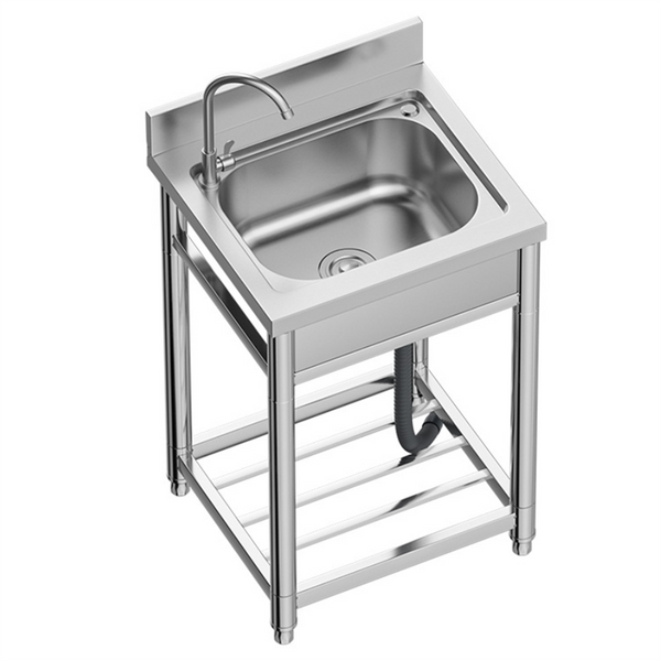 Stainless Steel Commercial Kitchen Sink Free Standing with Cold&Hot Water Faucet