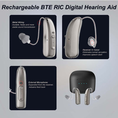 Bluetooth Hearing Aids Invisible Noise Cancelling RIC Digital Sound AmplifierBTE