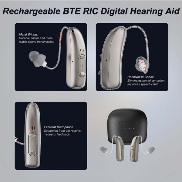 Bluetooth Hearing Aids Invisible Noise Cancelling RIC Digital Sound AmplifierBTE