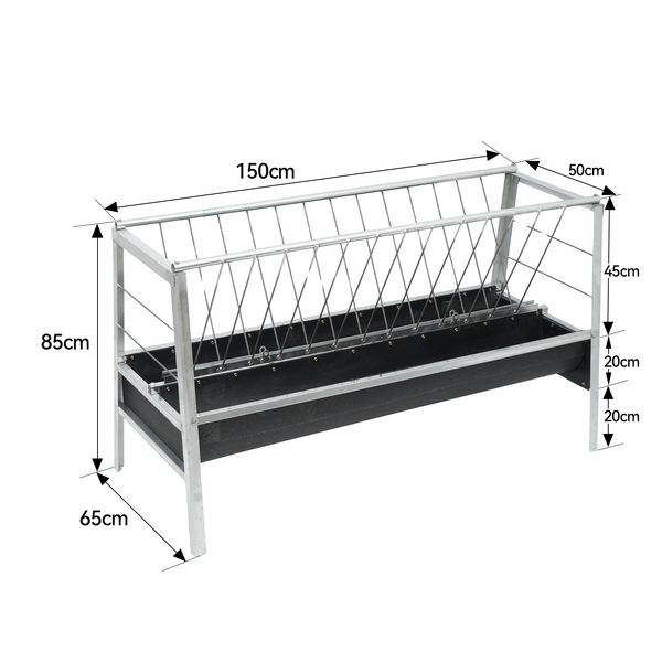 1.5M Feed Trough Goat Cattle Hay Grain Rubber Feeder Tray with Metal Bracket
