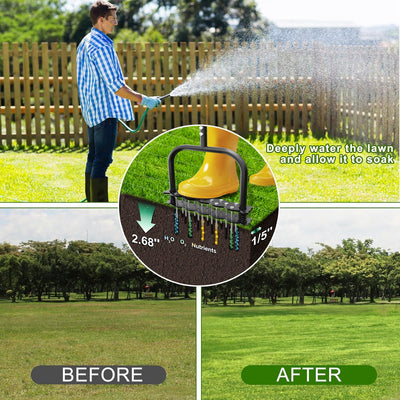 Manual Lawn Aerator Tool 14 Metal Spikes Grass Soil Aerator Ergonomic T-Handle