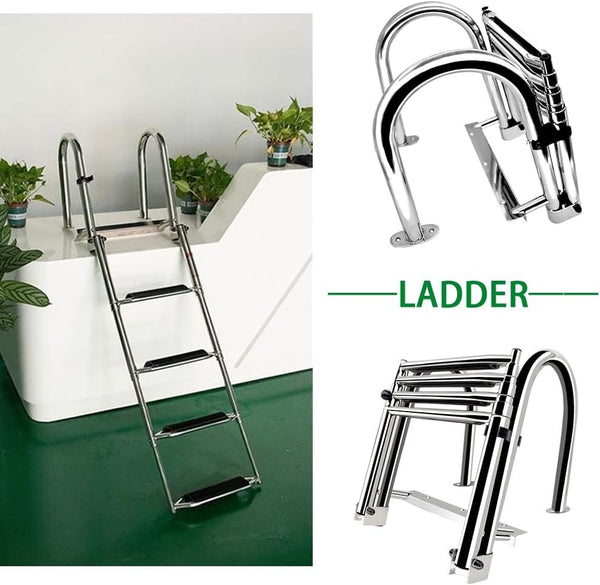 4 Steps Boat Ladder Telescoping Telescopic Yacht/Pontoon Ladder Boarding Ladder