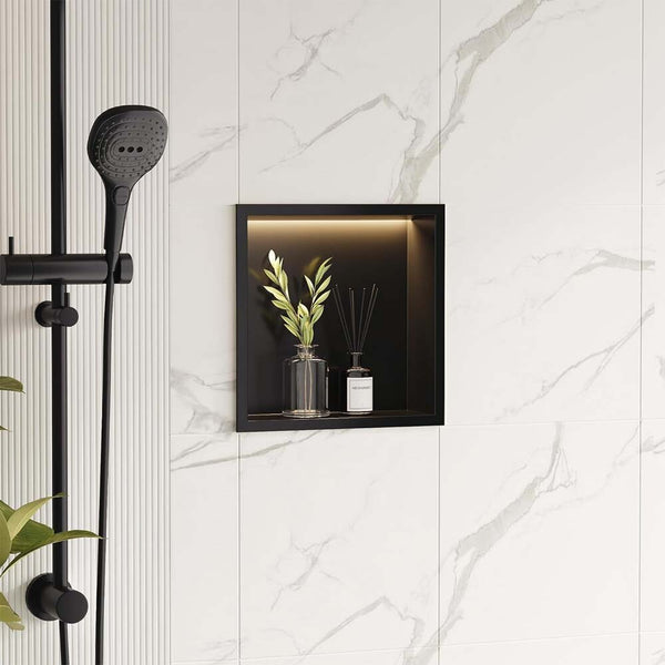 Stainless Steel Shower Niche 320x320mm Singel Shelf Wall-inserted Niche w/ Light