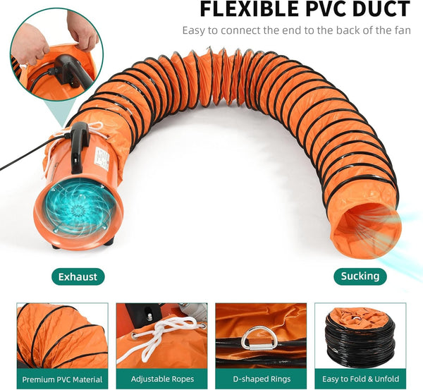 12'' Pipe Axial Fan Portable w/ 5m Hose&Handle Exhaust Fan for Spray Booth Paint