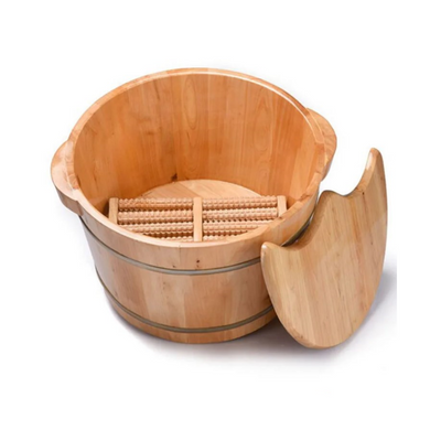Wooden Foot Bucket Foot Basin with Lid Foot Massagers Soaking Basin Pedicure Tub