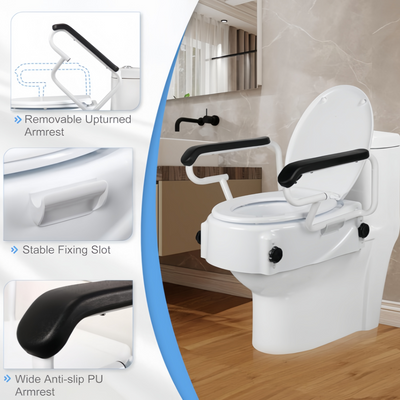 Toilet Seat Risers Raised Toilet with Armrest Adjustable Height for the Elderly