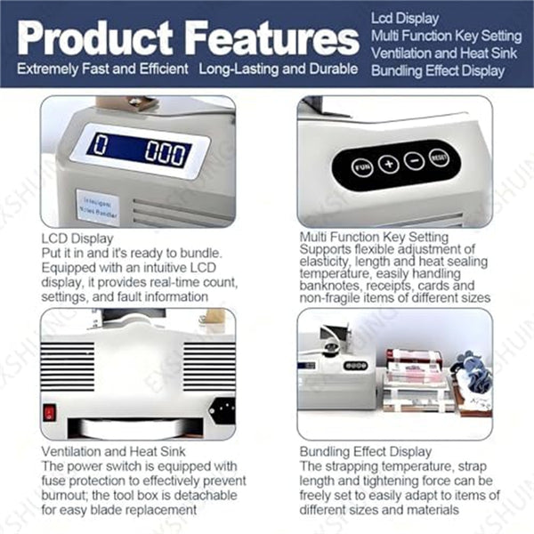 Fully Automatic Cash Bundling Machine Binding for Banknotes Bills Cards Receipts