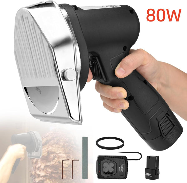 80W Electric Cordless Kebab Meat Slicer Doner Shawarma Gyros Cutting 2 Battery