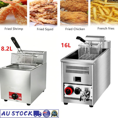 16L /8.2L Commercial LPG Gas Fryer w/Fryer Basket Deep Single Tank Frying Tool