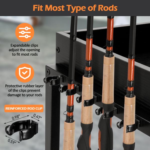 10-Rod Fishing Rod Holder Storage Rack with Wheels Fishing Pole Stand For Garage