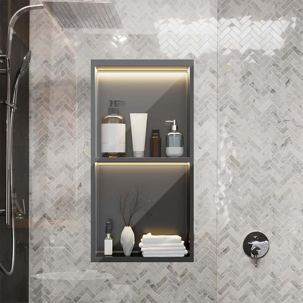 Shower Niche With LED Light Strips Shower Cabinet Bathroom Shelf 700x280x125mm