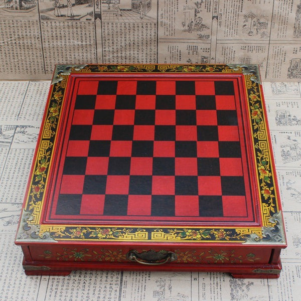 Antique Chinese Terra-Cotta Warriors Chess Set Wooden Chess Board Pieces Gifts