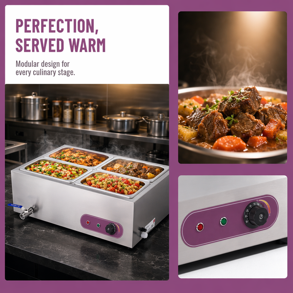 Commercial Food Warmer Bain Marie Electric 4 Buffet Pans 304 Stainless Steel