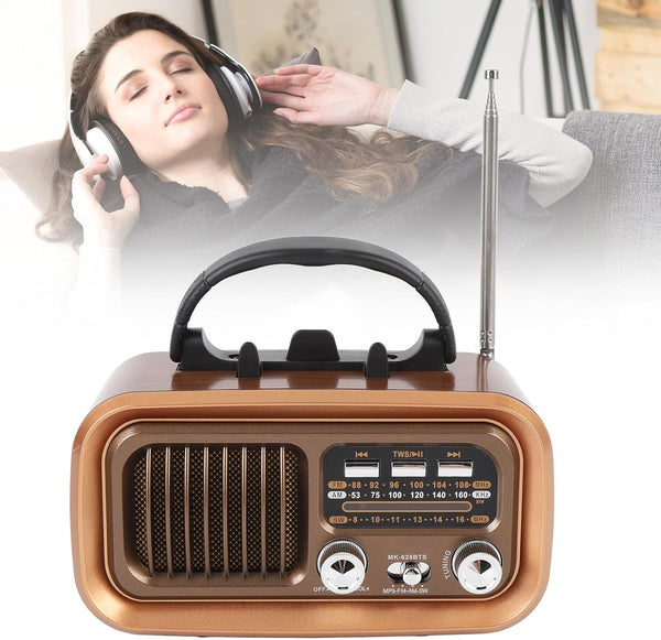 Retro Vintage Radio with Bluetooth Speaker Portable AM FM SW Radio Solar Powered