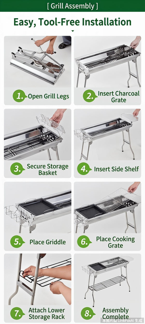 Outdoor Stainless Steel Charcoal Grill Barbecue Tool Folding Cooking Stove