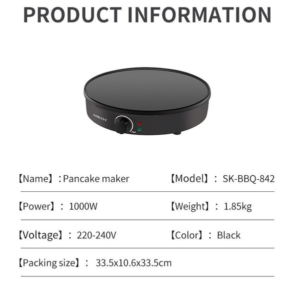 1000W Electric Crepe Maker Pancake Baking Machine Non-stick Pancake Fring Pan