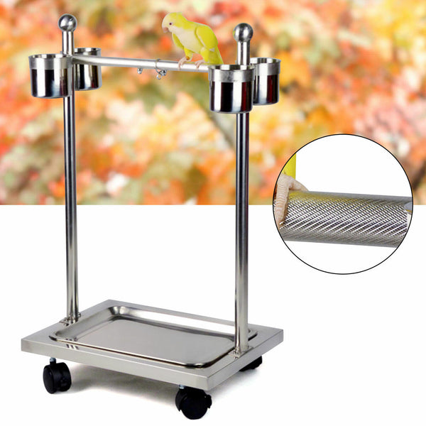 Adjustable Height Bird Perch Play Stand Parrot Playstand With Feeding Bowls