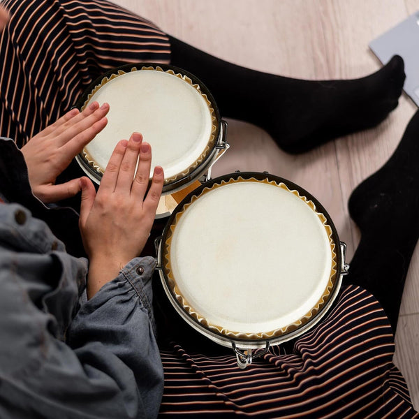 Bongo Drums 6”7” Wood Percussion Bongos for Kids Adults Beginners Natural Finish