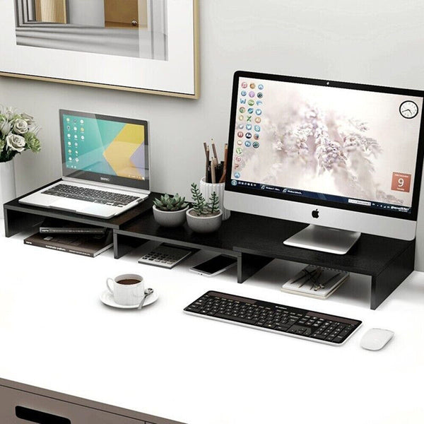 Dual Monitor Stand Riser 2 Monitor Desktop Organizer Adjustable Angle And Length