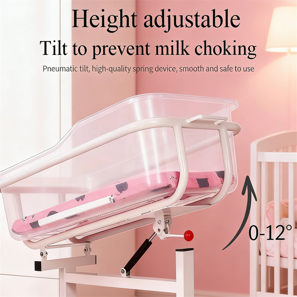 Clear Baby Bassinet Anti-Reflux Hospital Cot Newborn Crib w/ Wheels & Storage