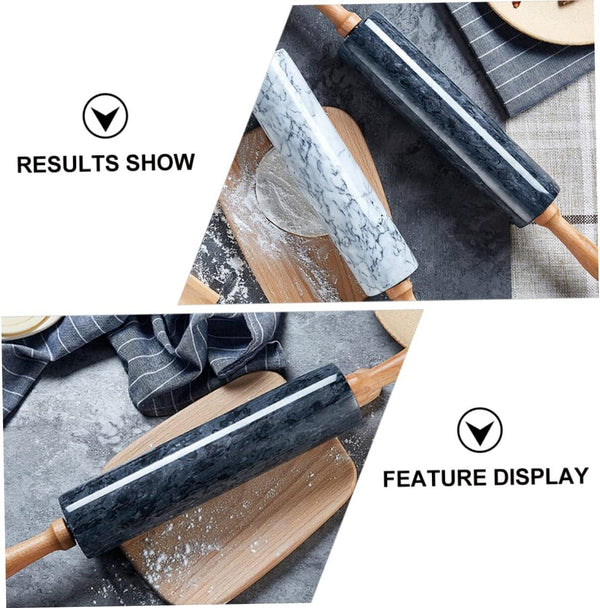 Marble Rolling Pin Wooden Handle for Baking Pizza Bread Kitchen Dough Roller