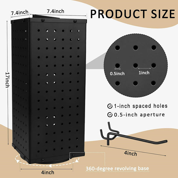Metal Pegboard Display Rack Spinning Jewelry Earring Display Stand W/ 24x Hooks