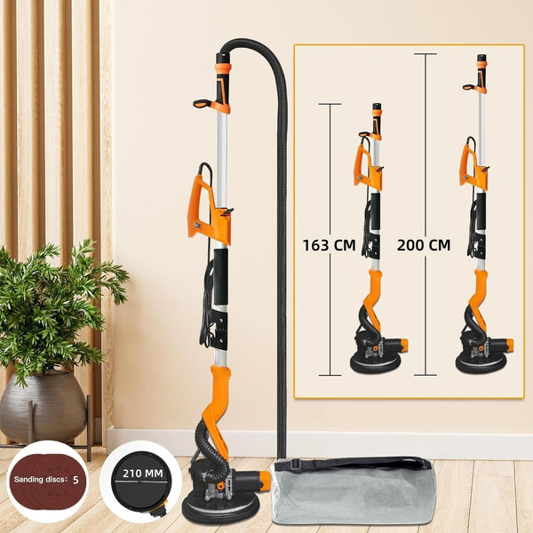 1200W Electric Drywall Sander Foldable Dust Free Wall Sander with Vacuum Bag