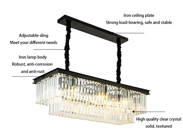 Modern Crystal Chandelier 8 Lights Black Ceiling Pendant Light Fixture 3 Colors