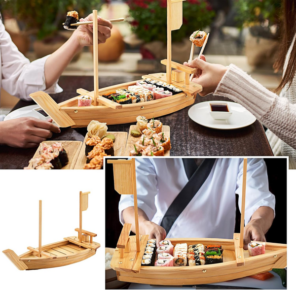 Serving Sushi Boat Tray Platter 50CM Wooden Bamboo Nautical Decor Food Display