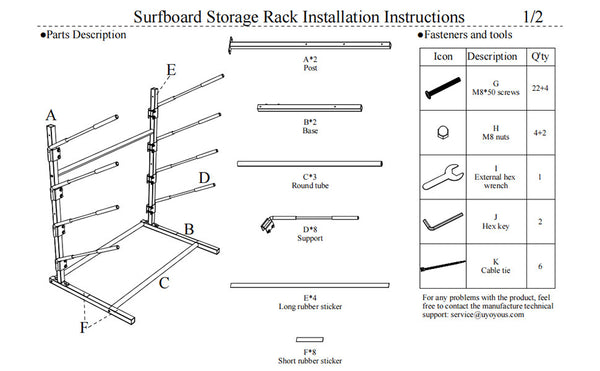 4-Boards Surfboard Storage Rack Surfboard Metal Rack for Kayak SUP Wakeboard