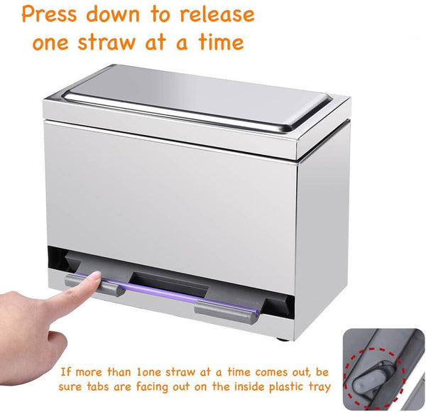 Straw Dispenser Holder Storage Stainless Steel Pencil Box for School Bar Kitchen