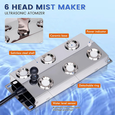 Ultrasonic Mist Maker 6 Head Pond Fogger with 250W Power Supply for Pond Garden