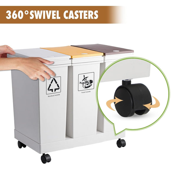 60L Removable Rubbish Bin 3 Compartment Trash Can Waste Rubbish Recycling