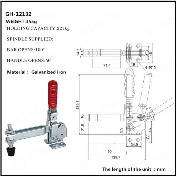 4X 227kg Quick Release Vertical Toggle Clamp for Woodworking Hand Tool GH-12132