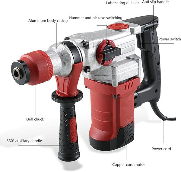 Electric Rotary Hammer Drill Demolition Jack Hammer Kit With Chisels Drill+SDS