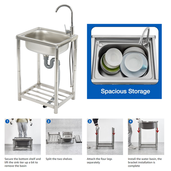Utility Sink Free Standing Single Bowl Kitchen Sink Stainless Steel Sink AU