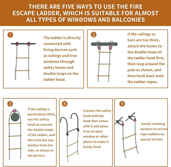5/10M Fire Escape Ladder for Home Security Emergency Escape W/ 2 Hooks AU Stock