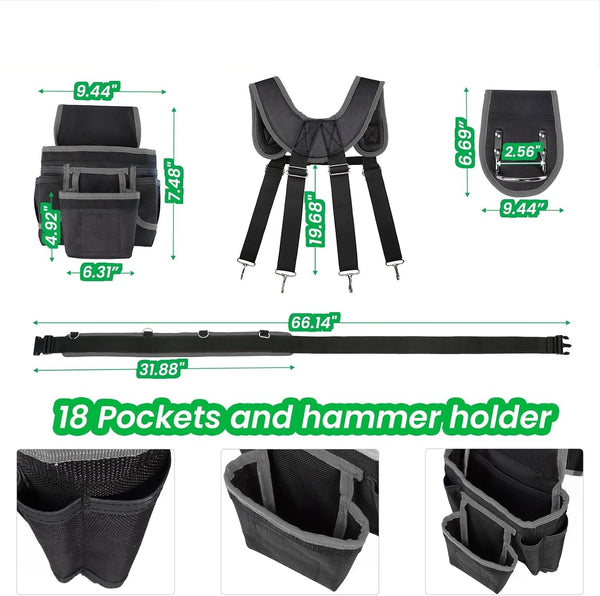 Tool Belt Bag Tool Belt with Suspenders Multiple Pockets Heavy Duty Tool Belts