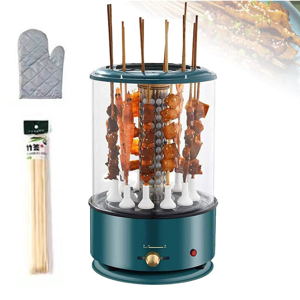 Electric Grill Barbecue Auto Rotating Smokeless Oven Kebab BBQ Machine w/ Skewer