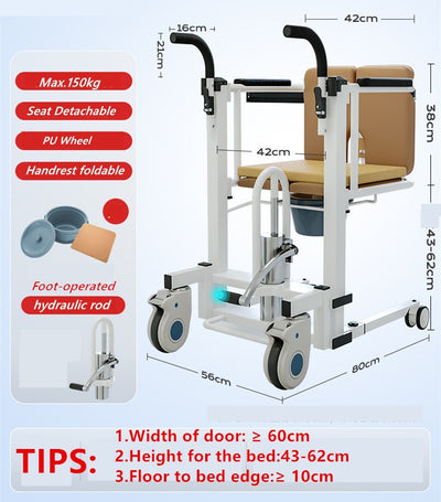 Hydraulic Patient Lift Transfer Chair Elderly Commode Wheelchair w/ Split Seat