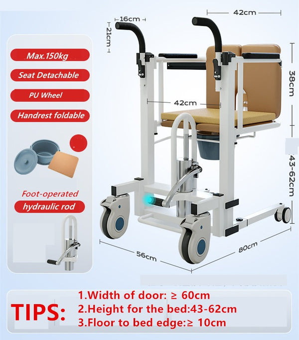 Hydraulic Patient Lift Transfer Chair Elderly Commode Wheelchair w/ Split Seat