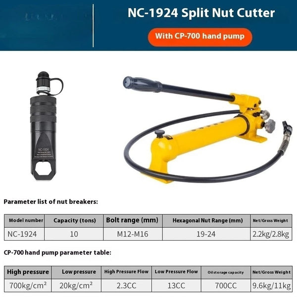 CP-700 Manual Hydraulic Pump Portable Hand Pump with Nut Splitter Cutter NC-1924