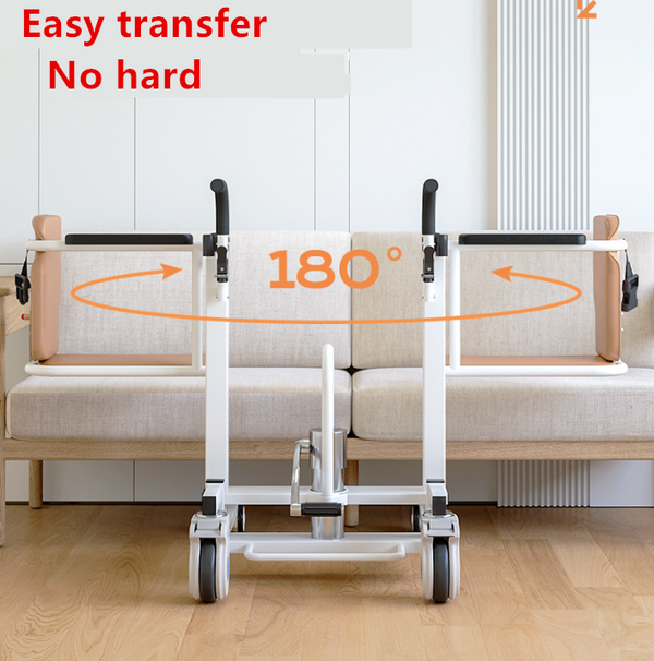 Hydraulic Patient Lift Transfer Chair Elderly Commode Wheelchair w/ Split Seat