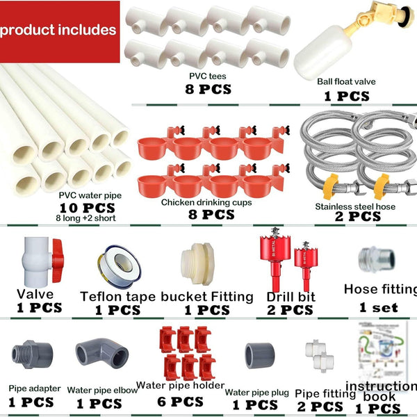 Auto Chicken Waterer System Chick Duck Watering Feeder PVC Pipelines 8 Cups AU