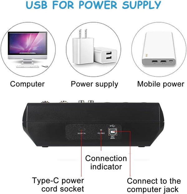 5 Channel Mini Bluetooth Audio Mixer USB DJ Live Console Sound Card Studio Mixer