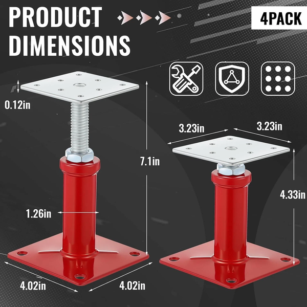 4 Pack House Jacks Floor Jack Post Leveling Screw Jack Adjustable 4.33''-7.1''