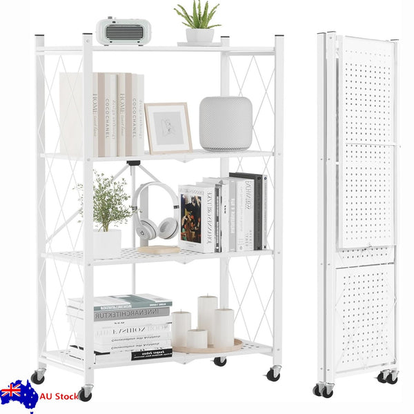 4Tier Folding Shelf with Wheel Storage Rack Cart for Kitchen Pantry Laundry Room
