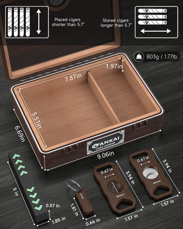 Cigar Humidor Glass Top Cigar Case with Cutter,Punch Tool,Humidifier &Hygrometer